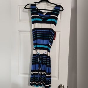 Blue and white striped dress